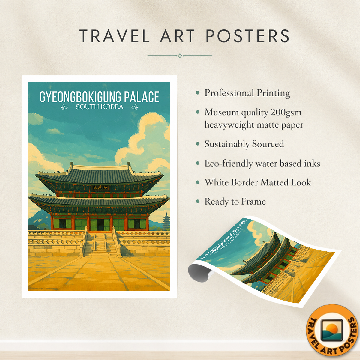 Gyeongbokgung Palace - South Korea - Travel Poster Print Modern Style Wall Art - Art Print - Travel Art Poster