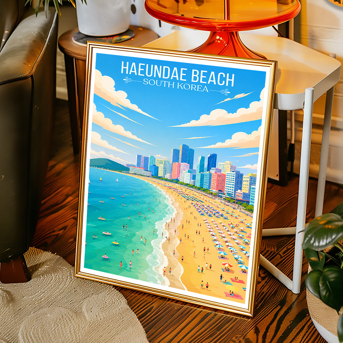 Haeundae Beach - South Korea - Travel Poster Print Modern Style Wall Art - Art Print - Travel Art Poster
