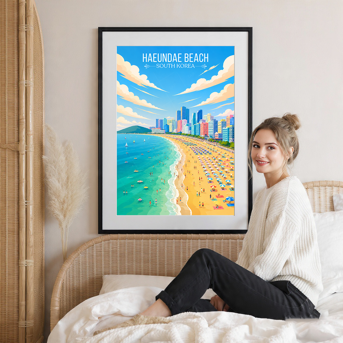 Haeundae Beach - South Korea - Travel Poster Print Modern Style Wall Art - Art Print - Travel Art Poster