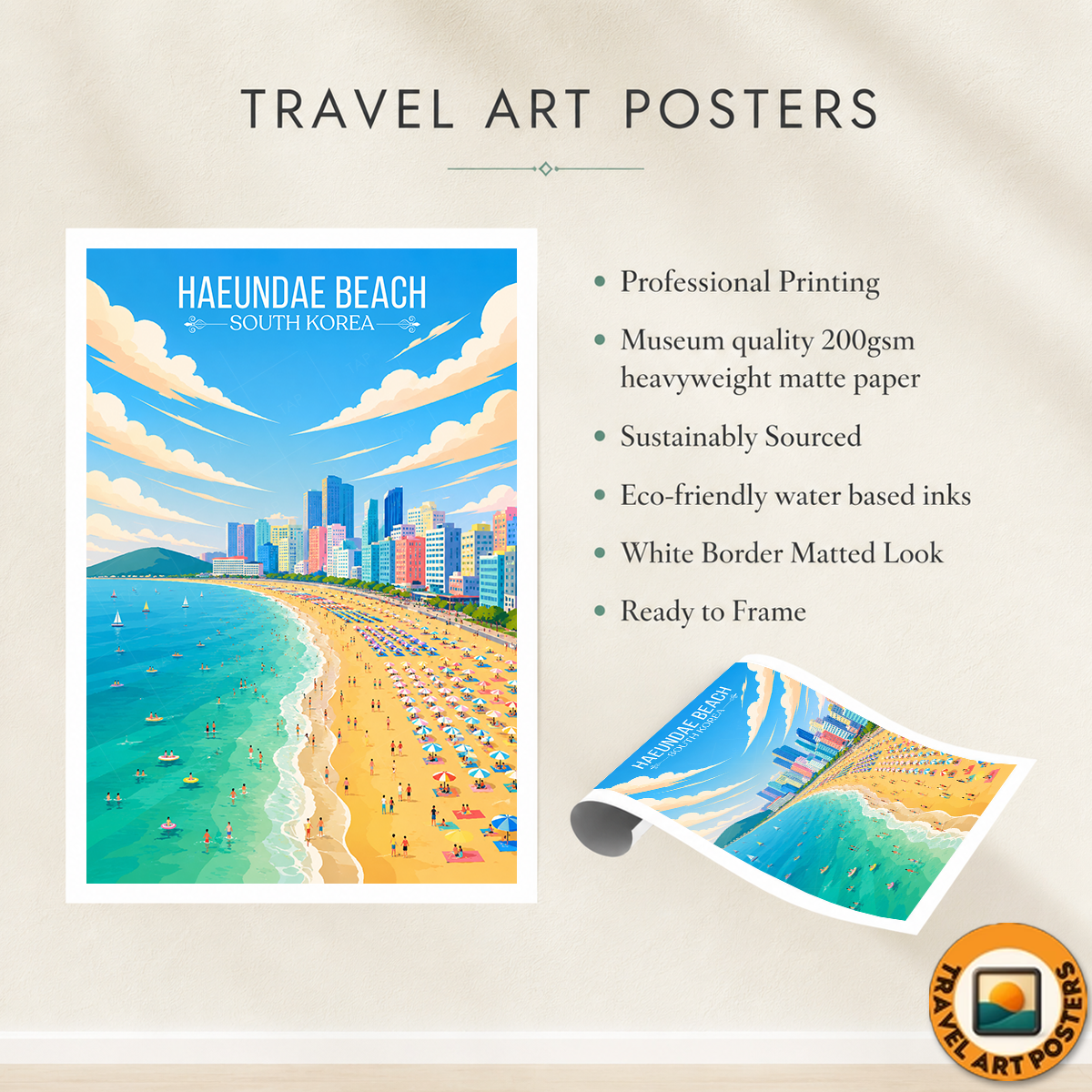 Haeundae Beach - South Korea - Travel Poster Print Modern Style Wall Art - Art Print - Travel Art Poster