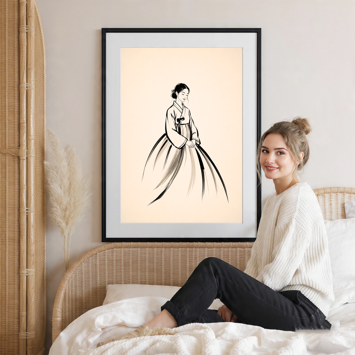 Hanbok Woman - South Korea - Travel Poster Print Modern Style Wall Art - Art Print - Travel Art Poster
