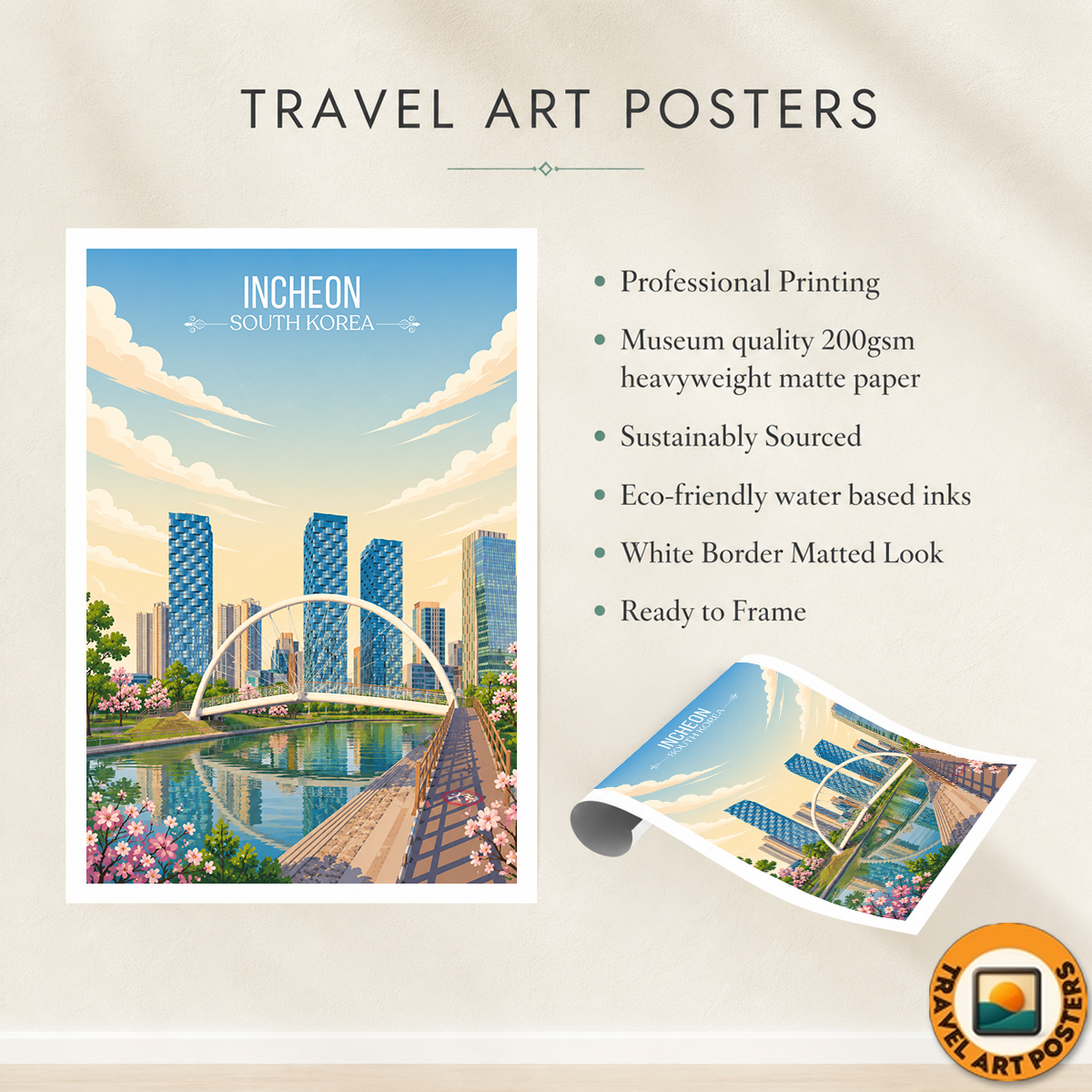 Incheon - South Korea - Travel Poster Print Modern Style Wall Art - Art Print - Travel Art Poster