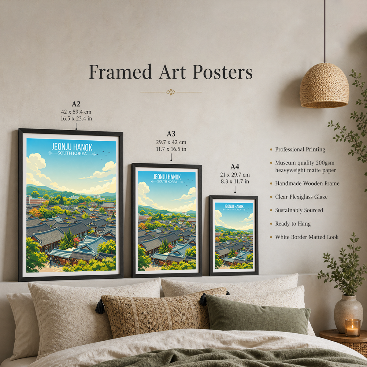 Jeonju Hanok - South Korea - Travel Poster Print Modern Style Wall Art - Art Print - Travel Art Poster