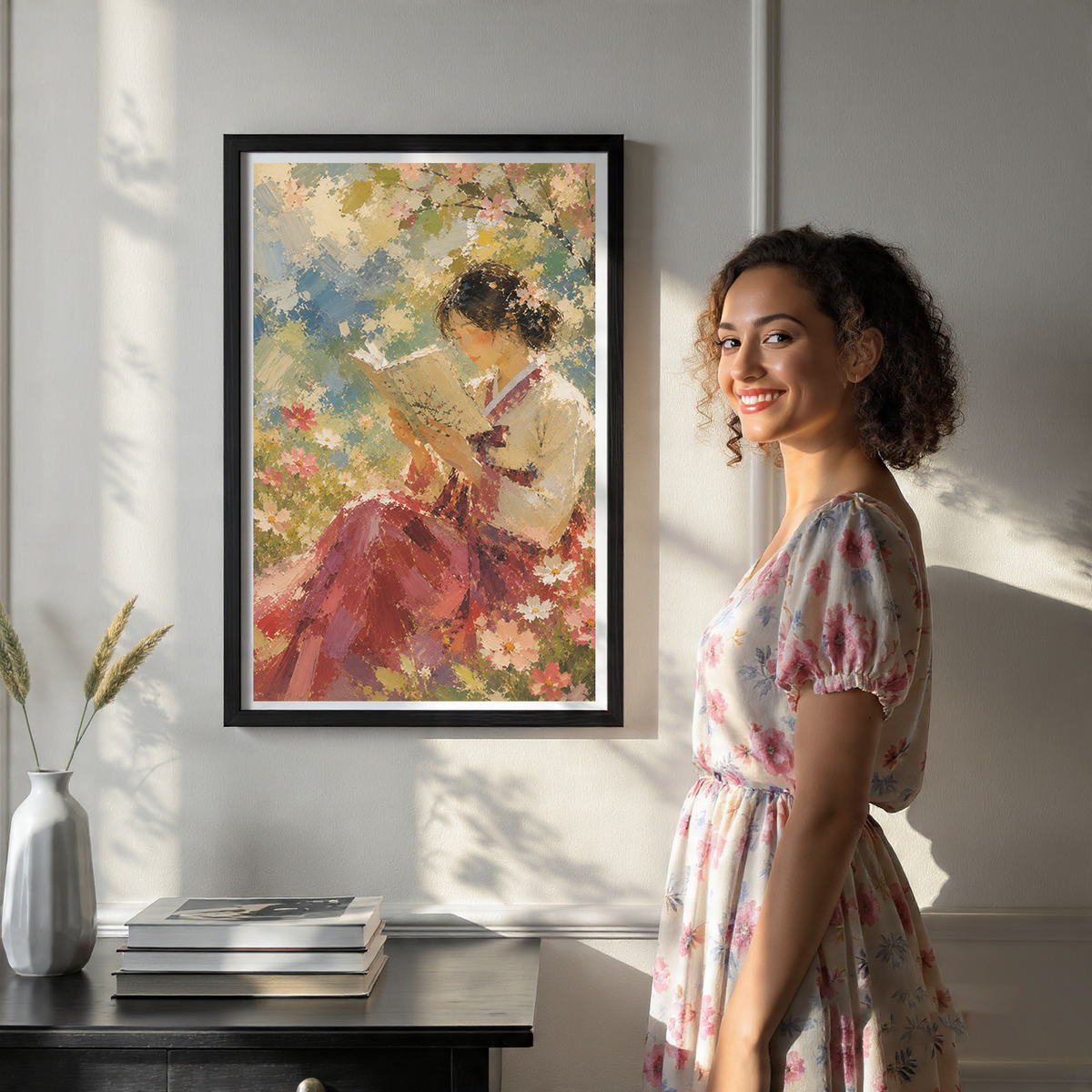 Korean Folk Woman Water Painting - South Korea - Travel Poster Print Modern Style Wall Art