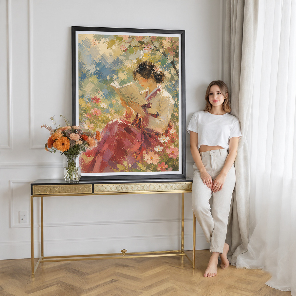 Korean Folk Woman Water Painting - South Korea - Travel Poster Print Modern Style Wall Art