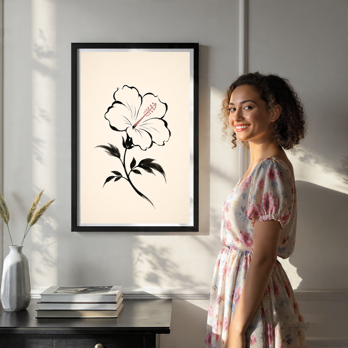 Hanok Mugunghwa Flower - South Korea - Travel Poster Print Modern Style Wall Art
