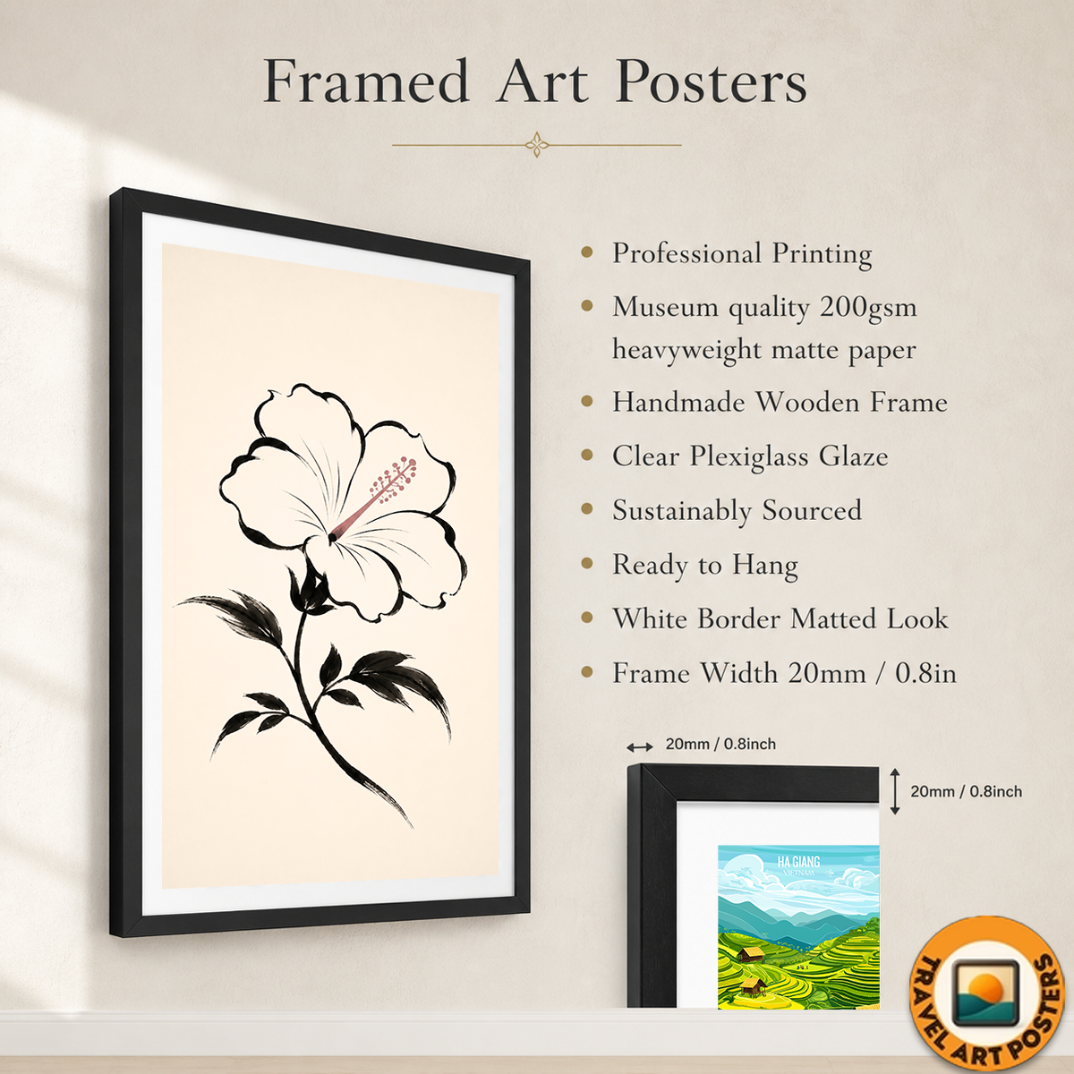 Hanok Mugunghwa Flower - South Korea - Travel Poster Print Modern Style Wall Art