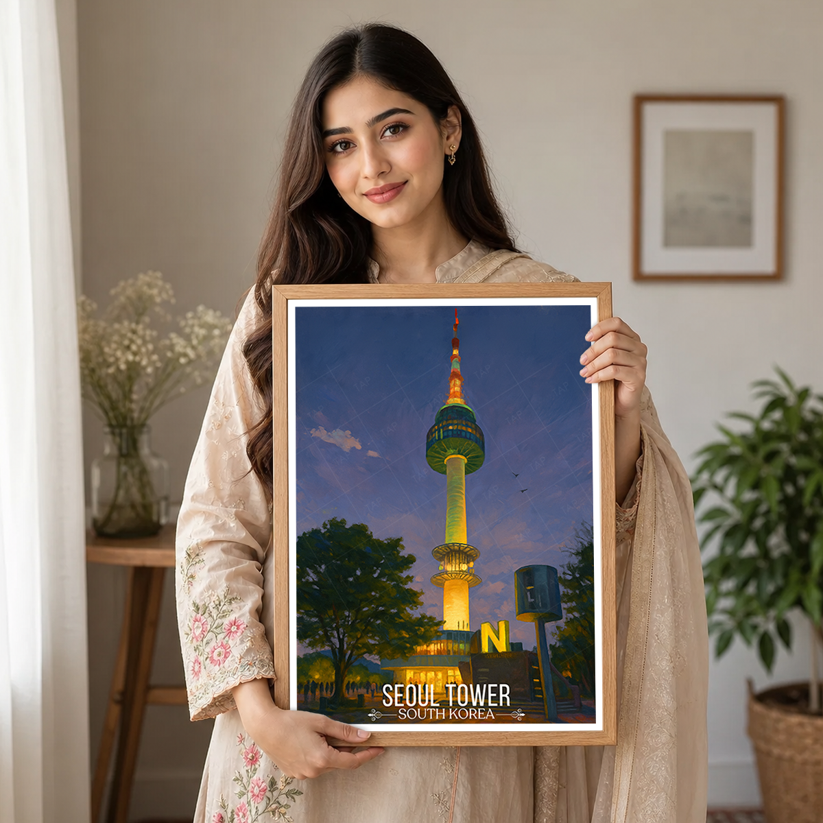 Seol Tower - South Korea - Travel Poster Print Modern Style Wall Art