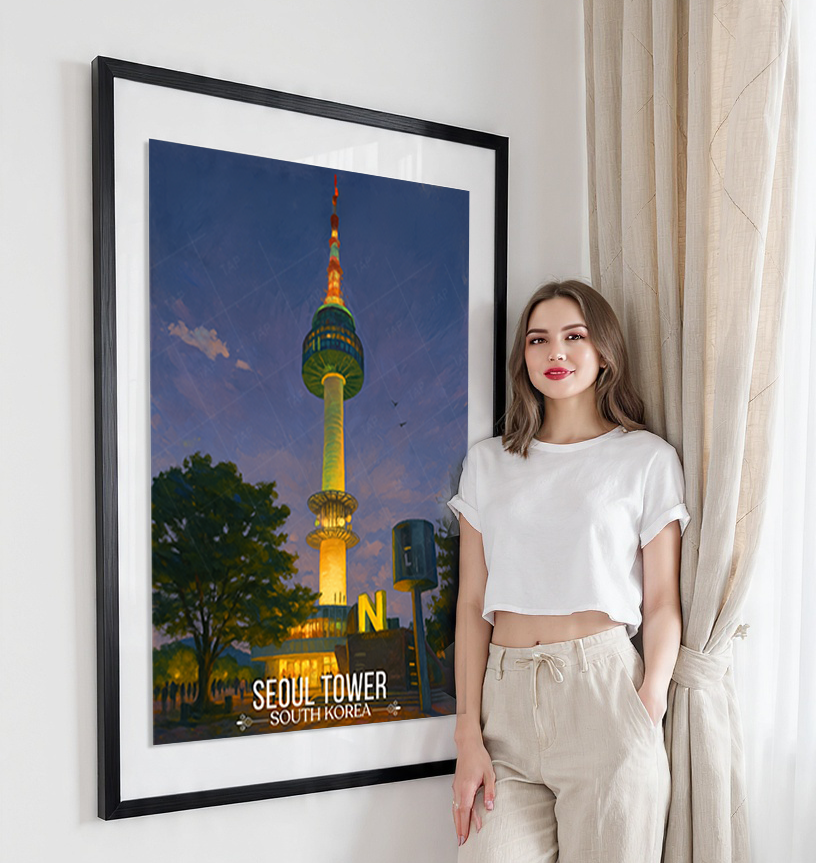 Seol Tower - South Korea - Travel Poster Print Modern Style Wall Art