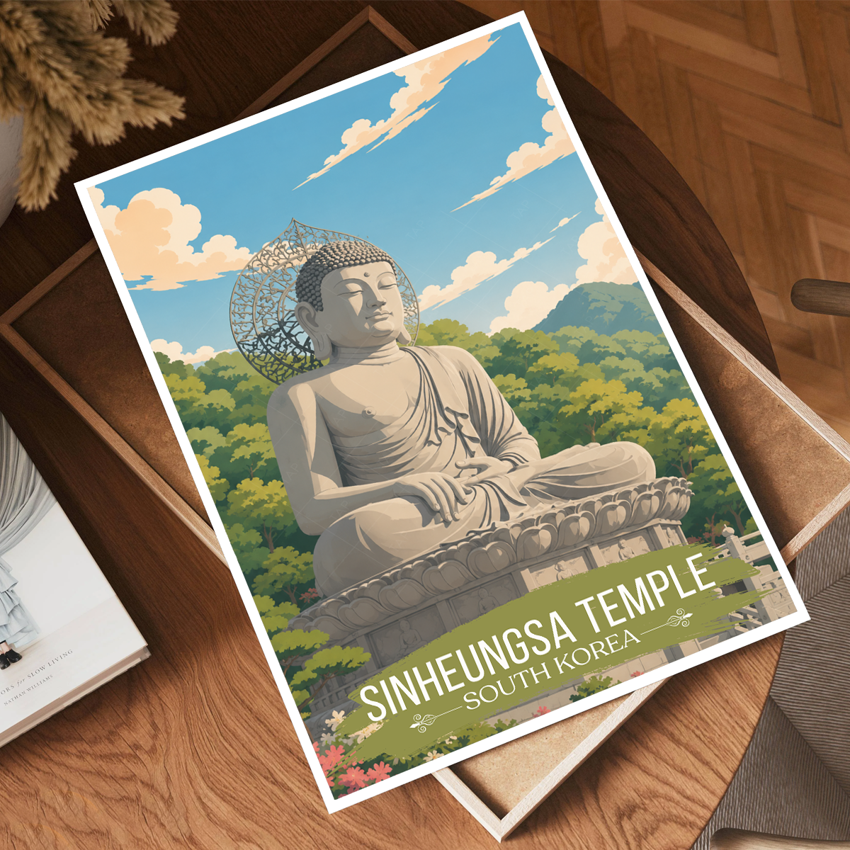 Sinheungsa Temple - South Korea - Travel Poster Print Modern Style Wall Art