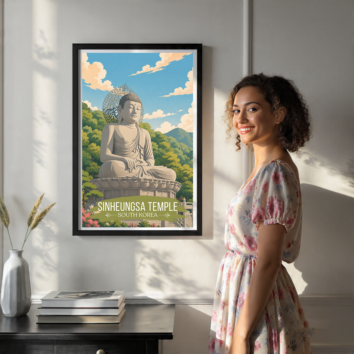 Sinheungsa Temple - South Korea - Travel Poster Print Modern Style Wall Art