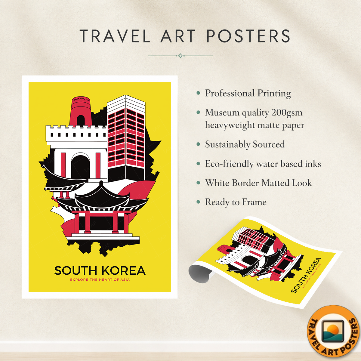 South Korea - Travel Poster Print Modern Style Wall Art