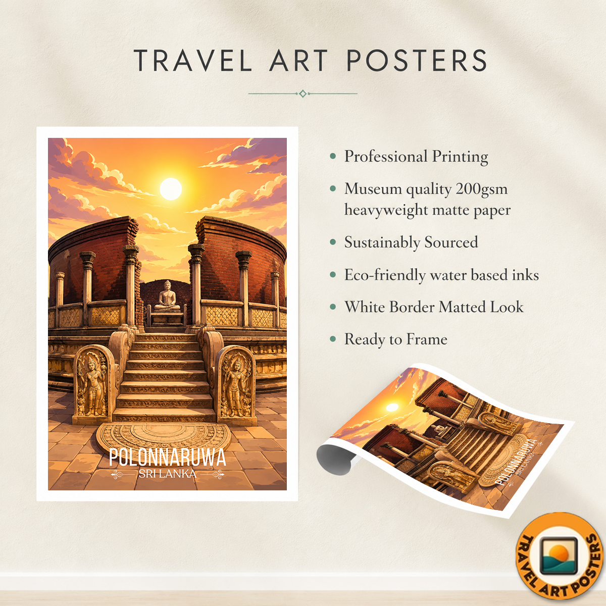 Polonnaruwa - Sri Lanka - Travel Poster Print Modern Style Wall Art - Art Print - Travel Art Poster