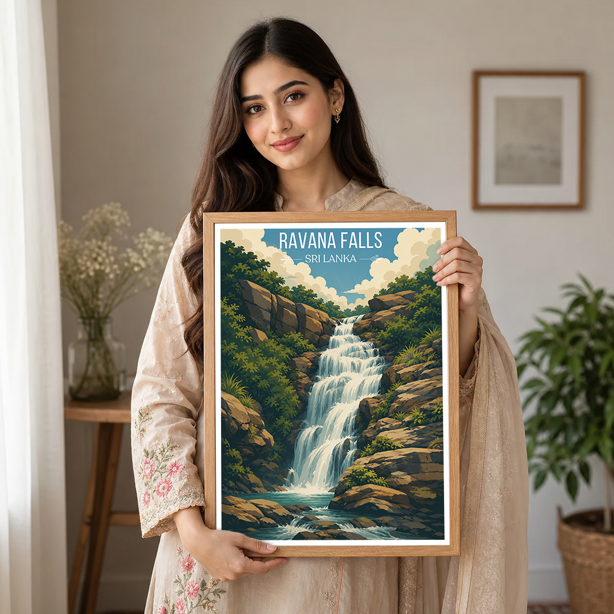 Ravana Falls - Sri Lanka - Travel Poster Print Modern Style Wall Art - Art Print - Travel Art Poster
