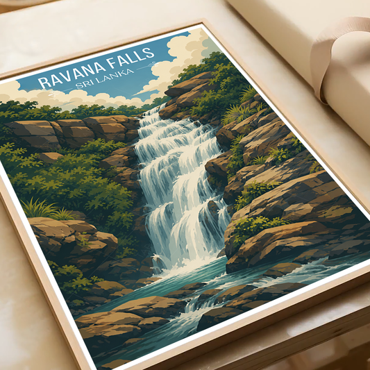 Ravana Falls - Sri Lanka - Travel Poster Print Modern Style Wall Art - Art Print - Travel Art Poster