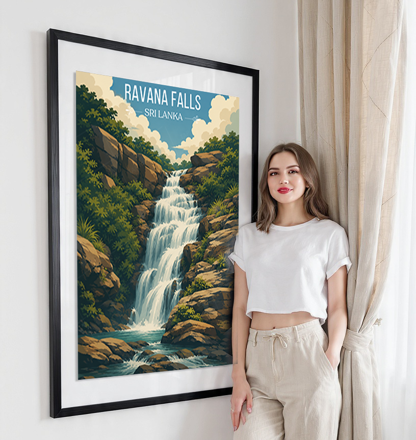 Ravana Falls - Sri Lanka - Travel Poster Print Modern Style Wall Art - Art Print - Travel Art Poster