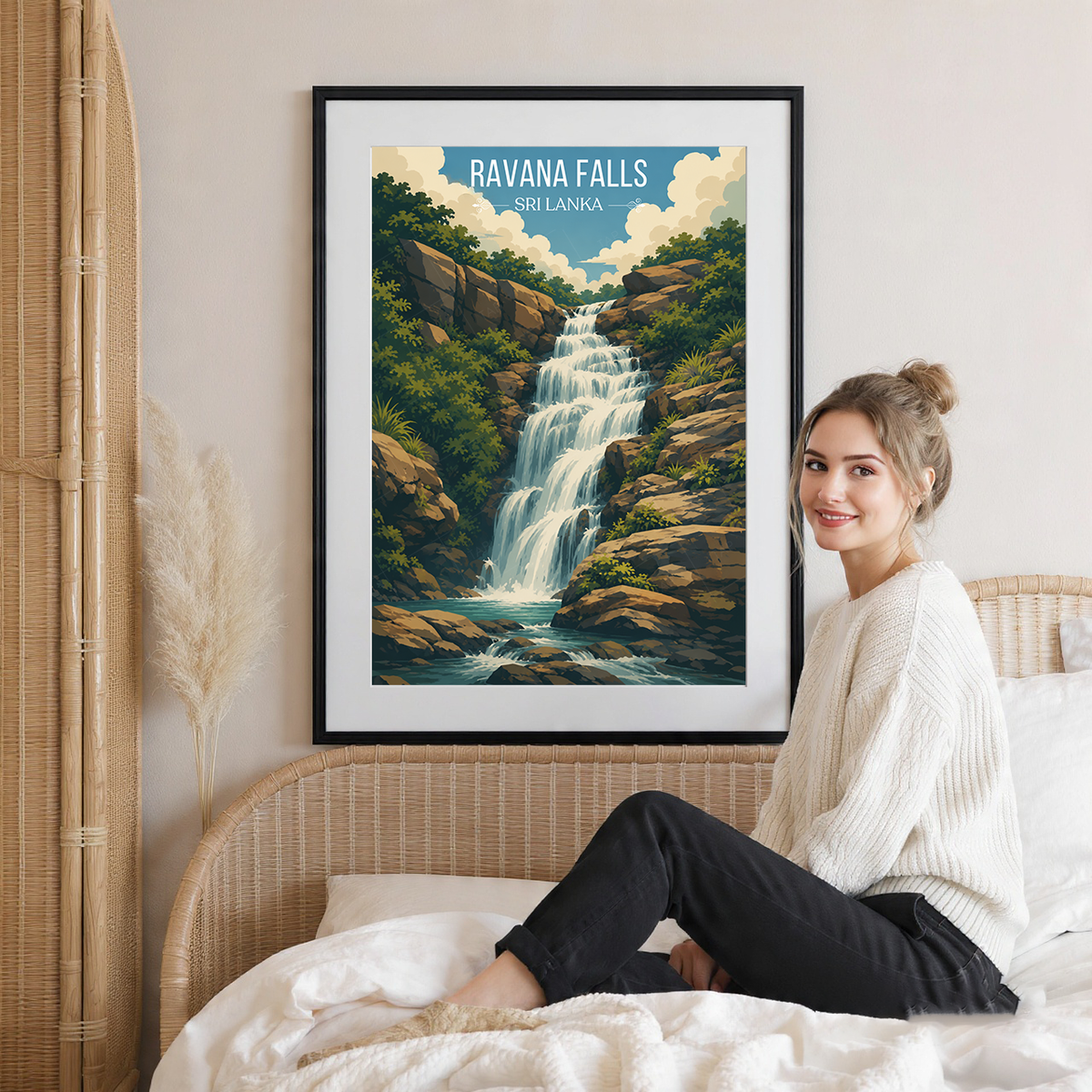 Ravana Falls - Sri Lanka - Travel Poster Print Modern Style Wall Art - Art Print - Travel Art Poster