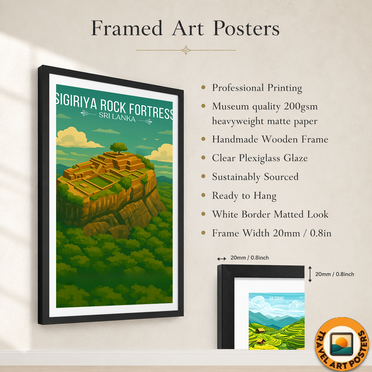 Sigiriya Rock Fortress - Sri Lanka - Travel Poster Print Modern Style Wall Art - Art Print - Travel Art Poster
