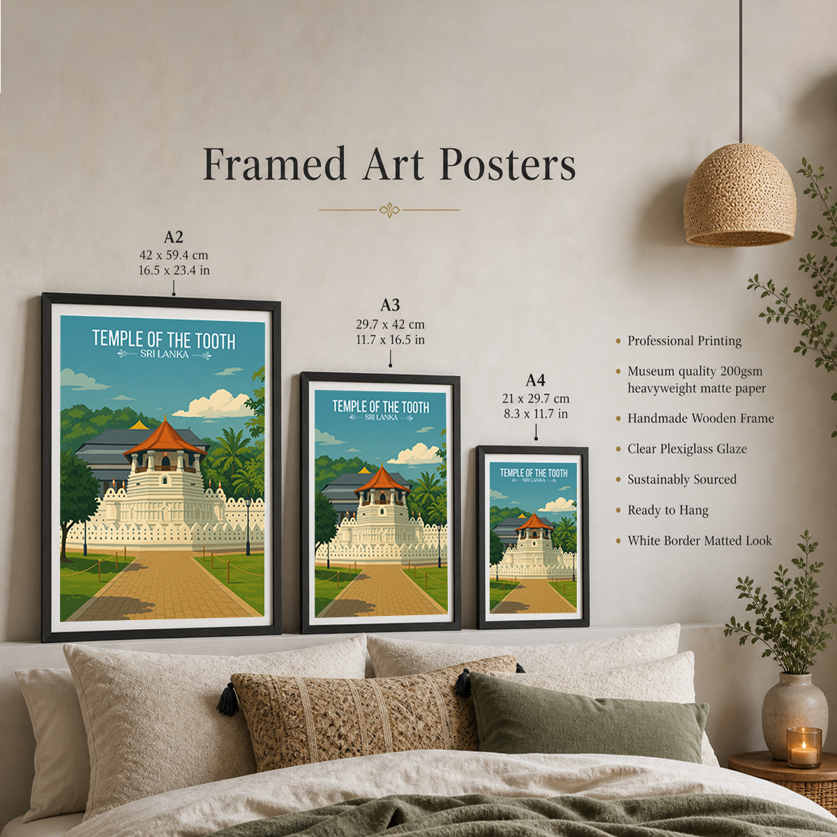 Temple of the Tooth - Sri Lanka - Travel Poster Print Modern Style Wall Art