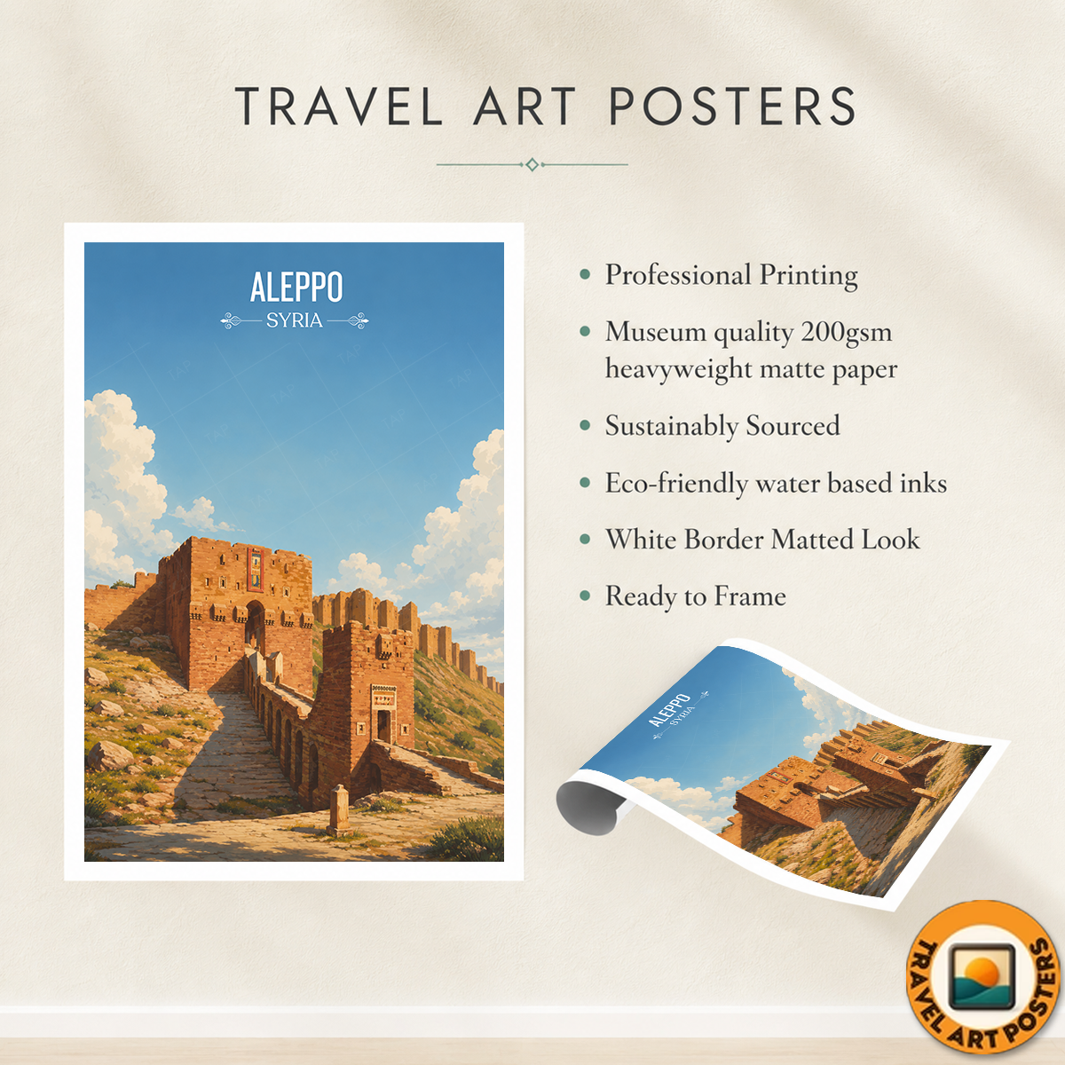 Aleppo - Syria - Travel Poster Print Modern Style Wall Art