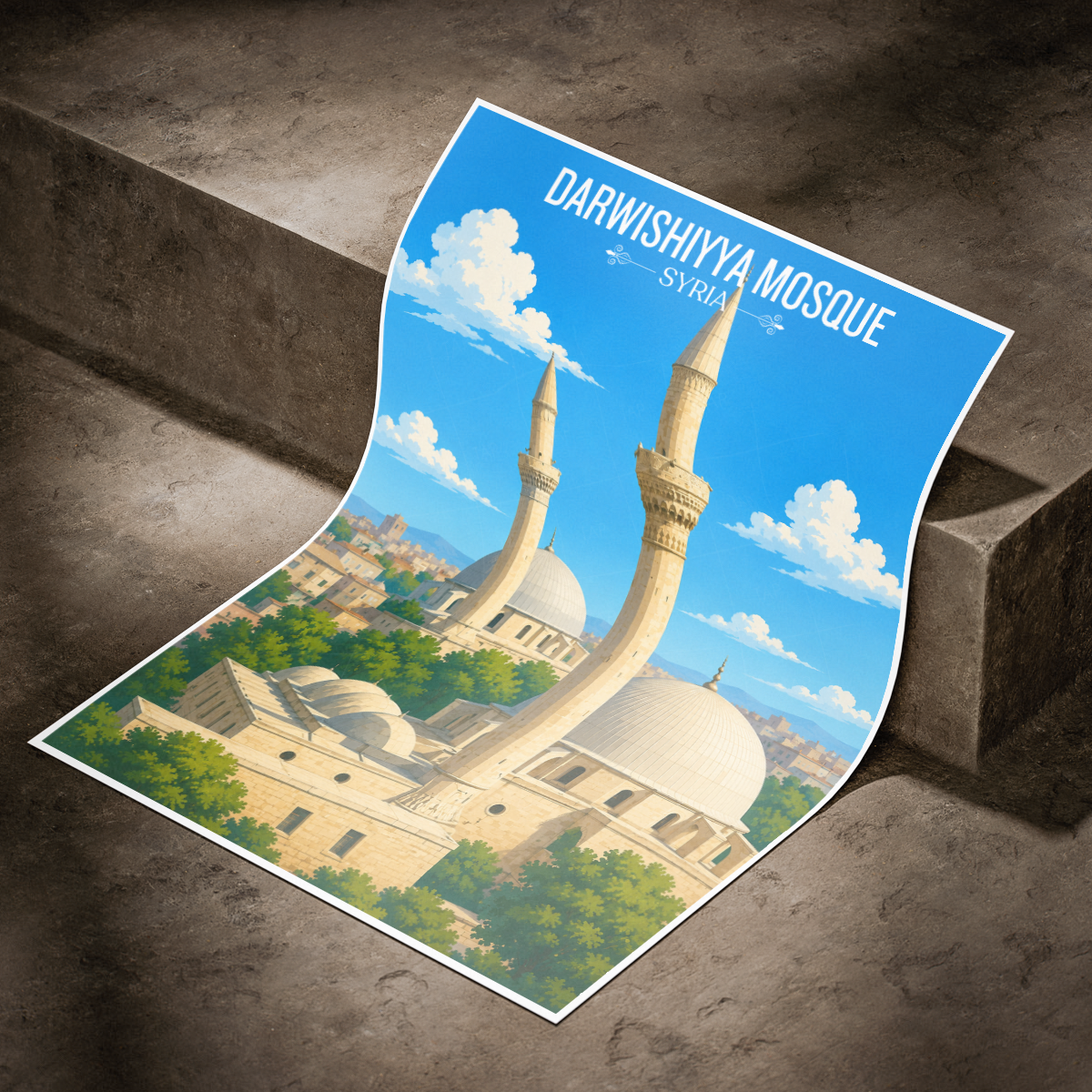 Darwishiyya Mosque - Syria - Travel Poster Print Modern Style Wall Art