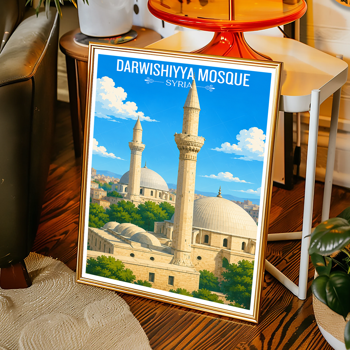 Darwishiyya Mosque - Syria - Travel Poster Print Modern Style Wall Art