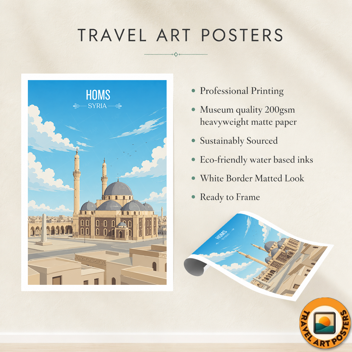 Homs - Syria - Travel Poster Print Modern Style Wall Art
