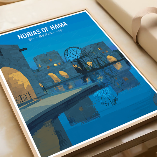 Norias of Hama - Syria - Travel Poster Print Modern Style Wall Art - Art Print - Travel Art Poster