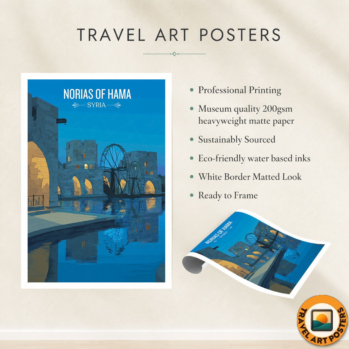 Norias of Hama - Syria - Travel Poster Print Modern Style Wall Art
