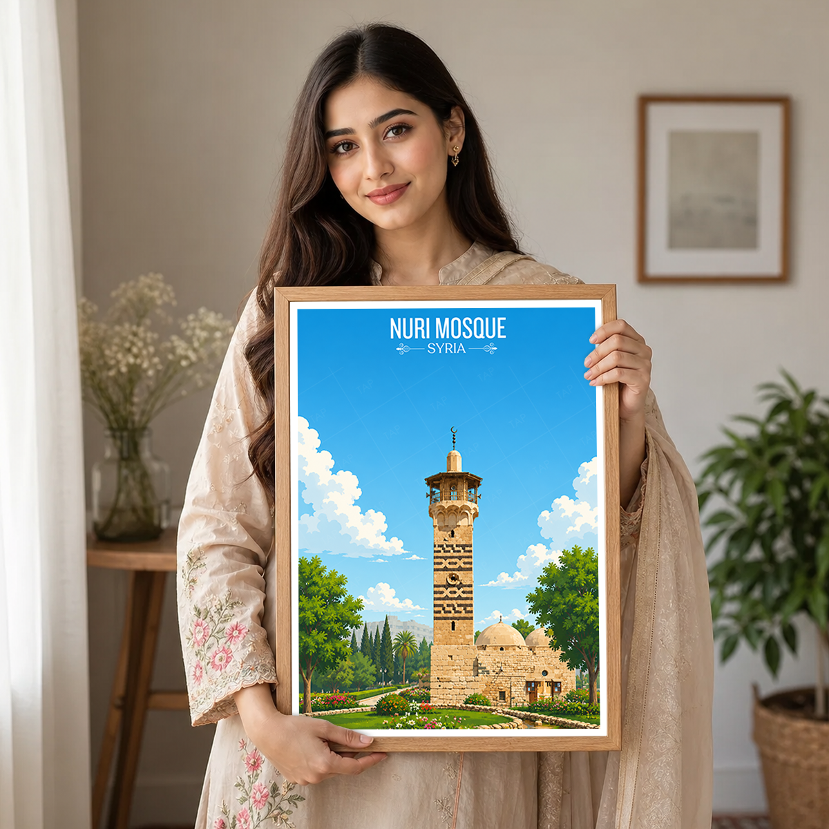 Nuri Mosque - Syria - Travel Poster Print Modern Style Wall Art
