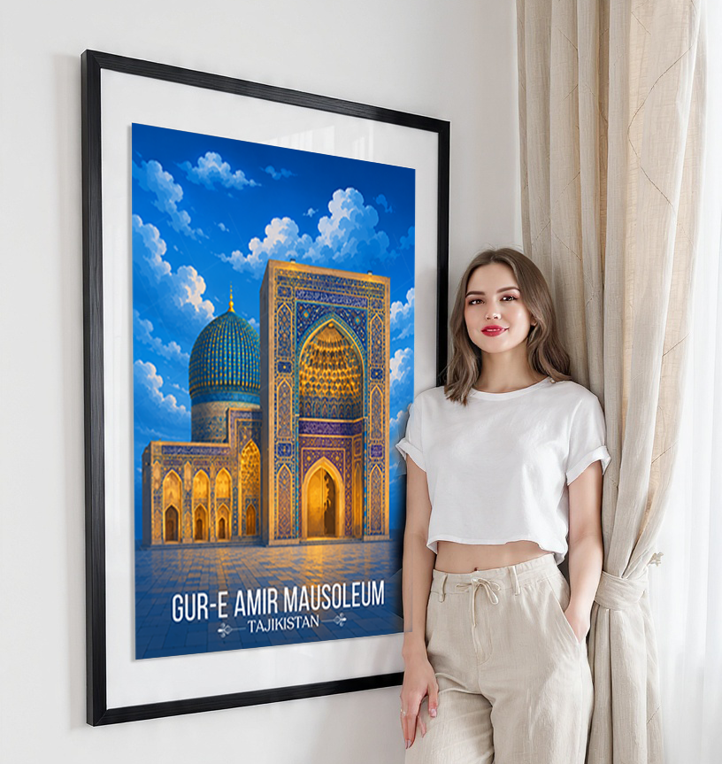 Gur-e-Amir Masuoleum - Tajikistan - Travel Poster Print Modern Style Wall Art