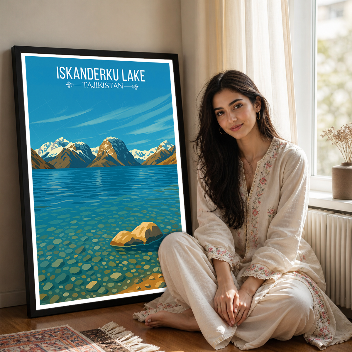 Iskanderku Lake - Tajikistan - Travel Poster Print Modern Style Wall Art
