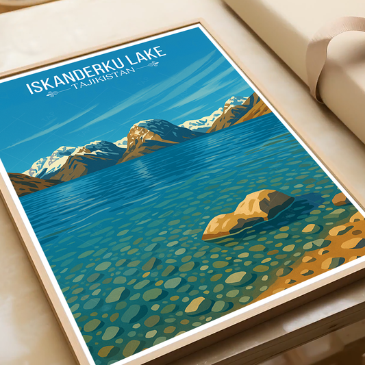 Iskanderku Lake - Tajikistan - Travel Poster Print Modern Style Wall Art - Art Print - Travel Art Poster