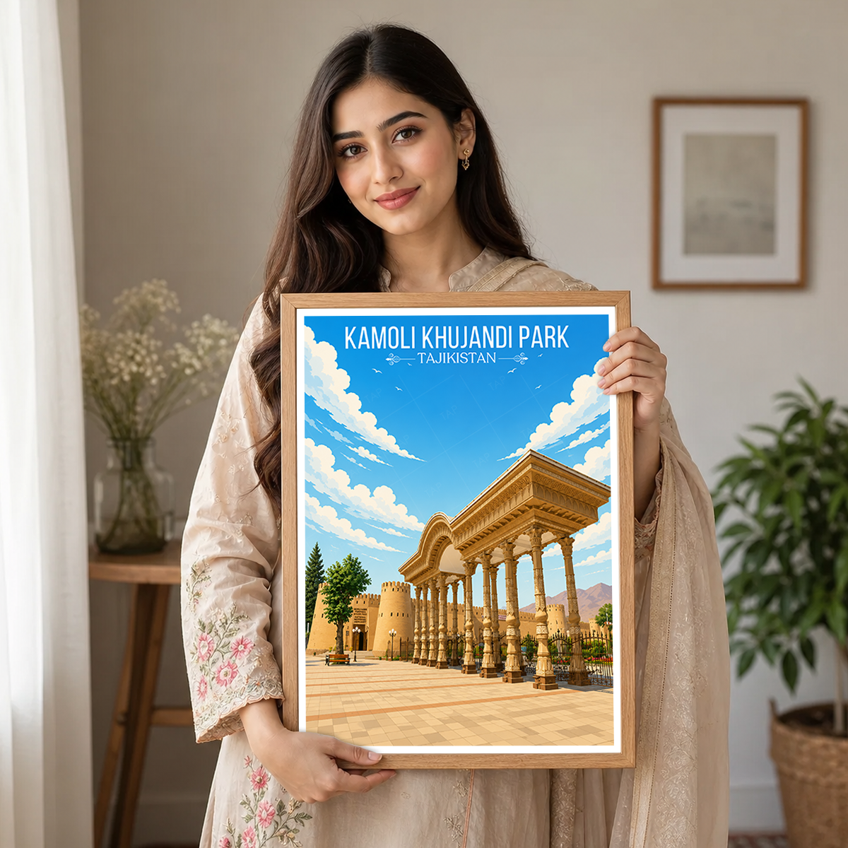 Kamoli Khujandi Park - Tajikistan - Travel Poster Print Modern Style Wall Art