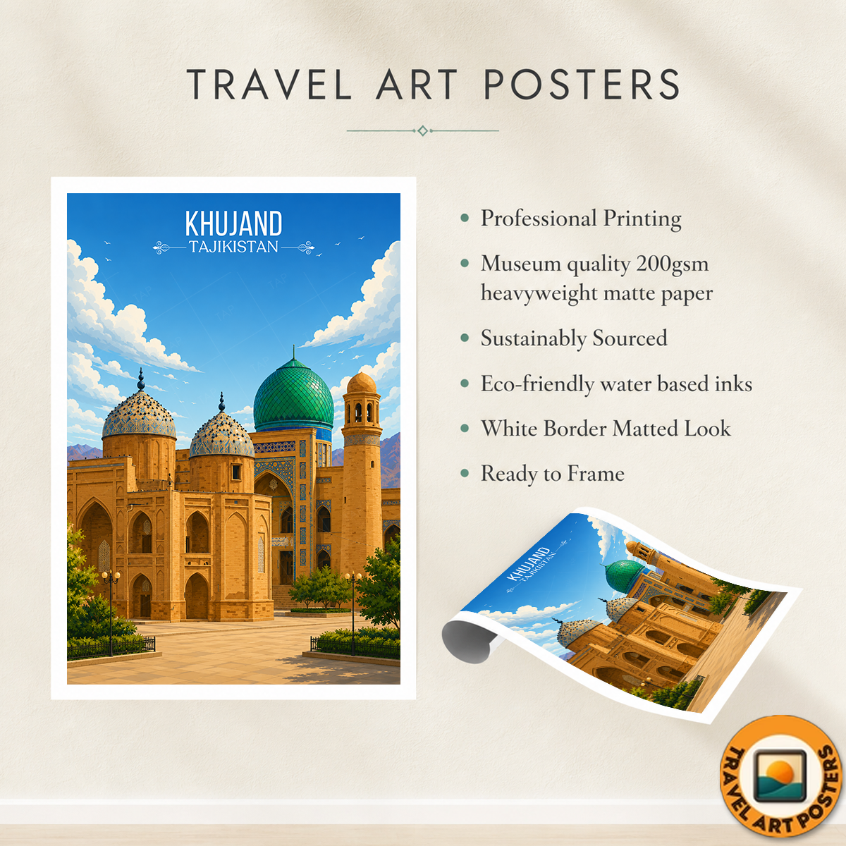 Khujand - Tajikistan - Travel Poster Print Modern Style Wall Art