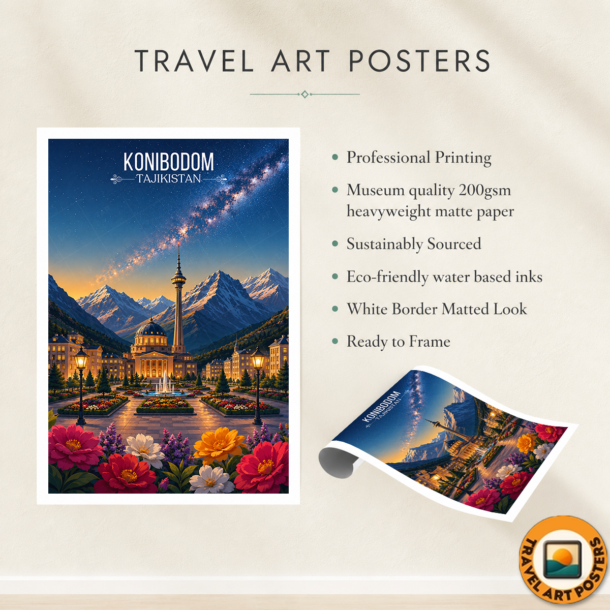 Konibodom - Tajikistan - Travel Poster Print Modern Style Wall Art