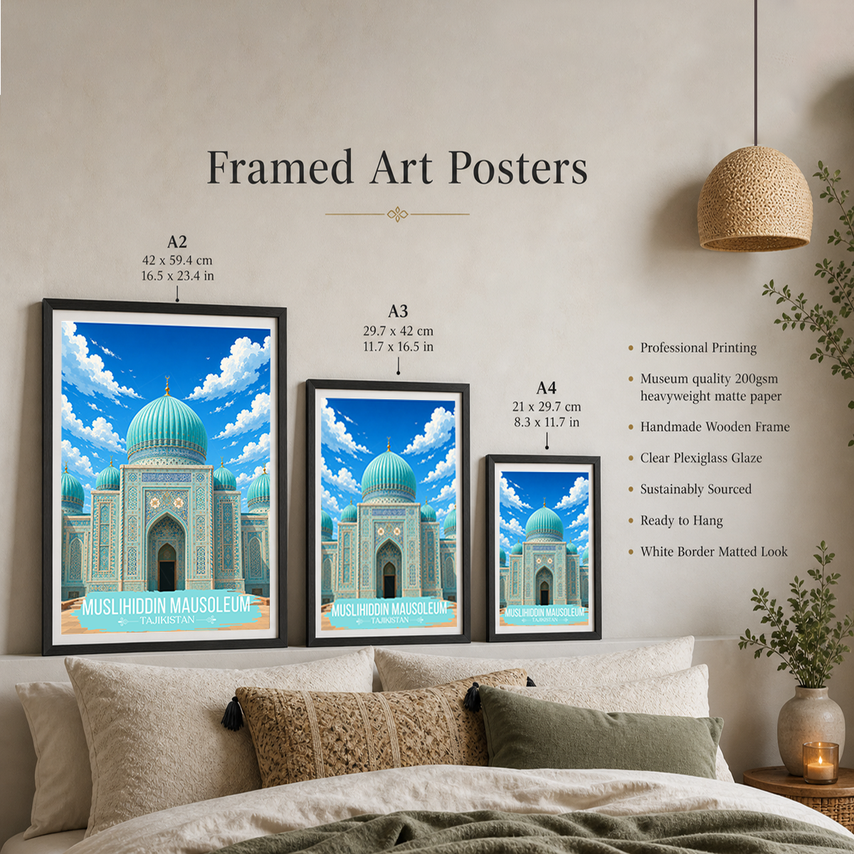 Muslihiddin Mausoleum - Tajikistan - Travel Poster Print Modern Style Wall Art