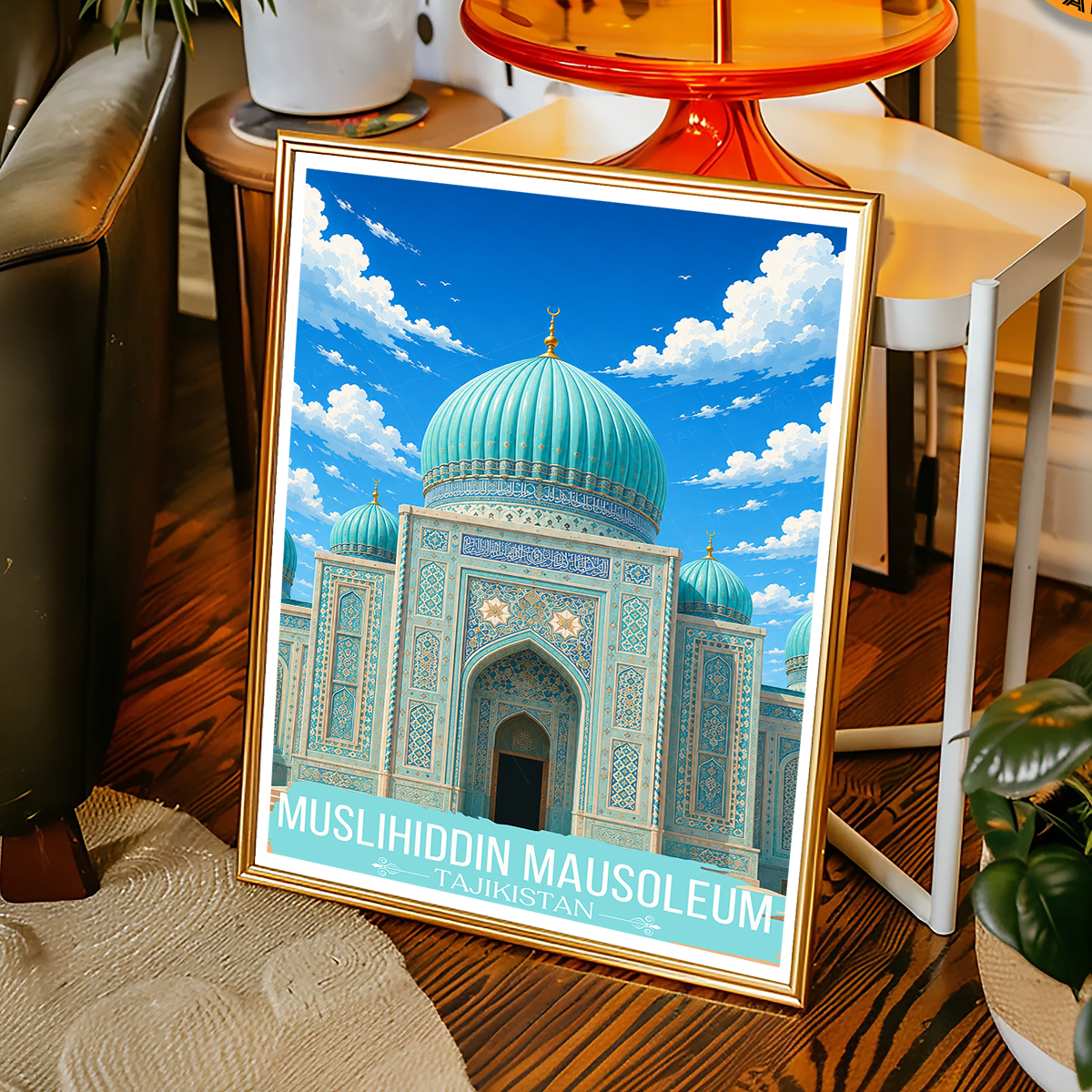 Muslihiddin Mausoleum - Tajikistan - Travel Poster Print Modern Style Wall Art