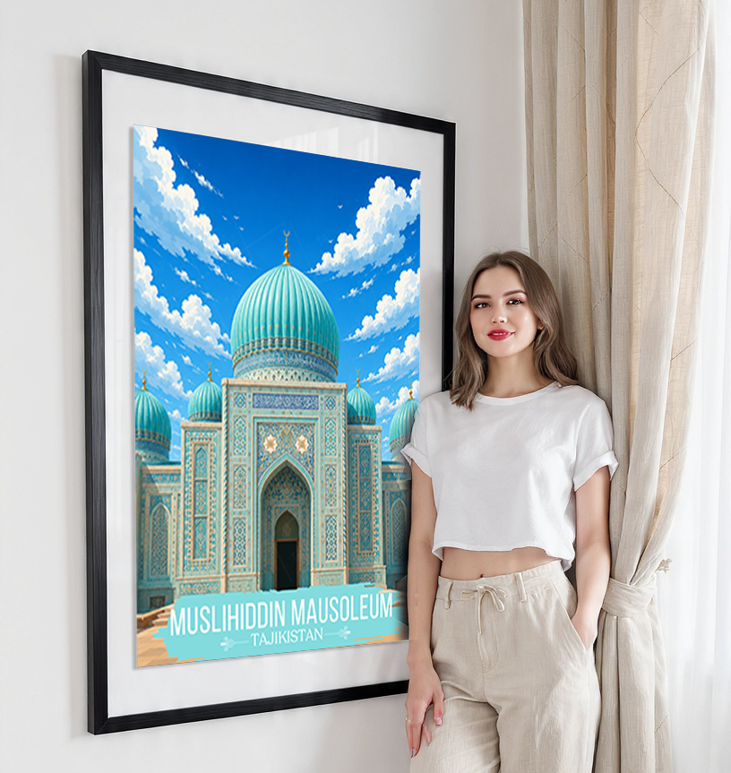 Muslihiddin Mausoleum - Tajikistan - Travel Poster Print Modern Style Wall Art