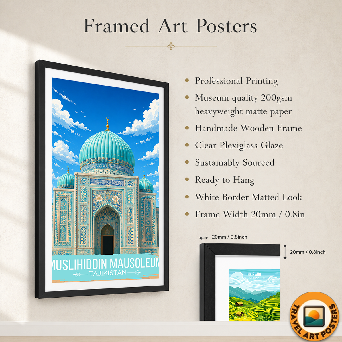 Muslihiddin Mausoleum - Tajikistan - Travel Poster Print Modern Style Wall Art