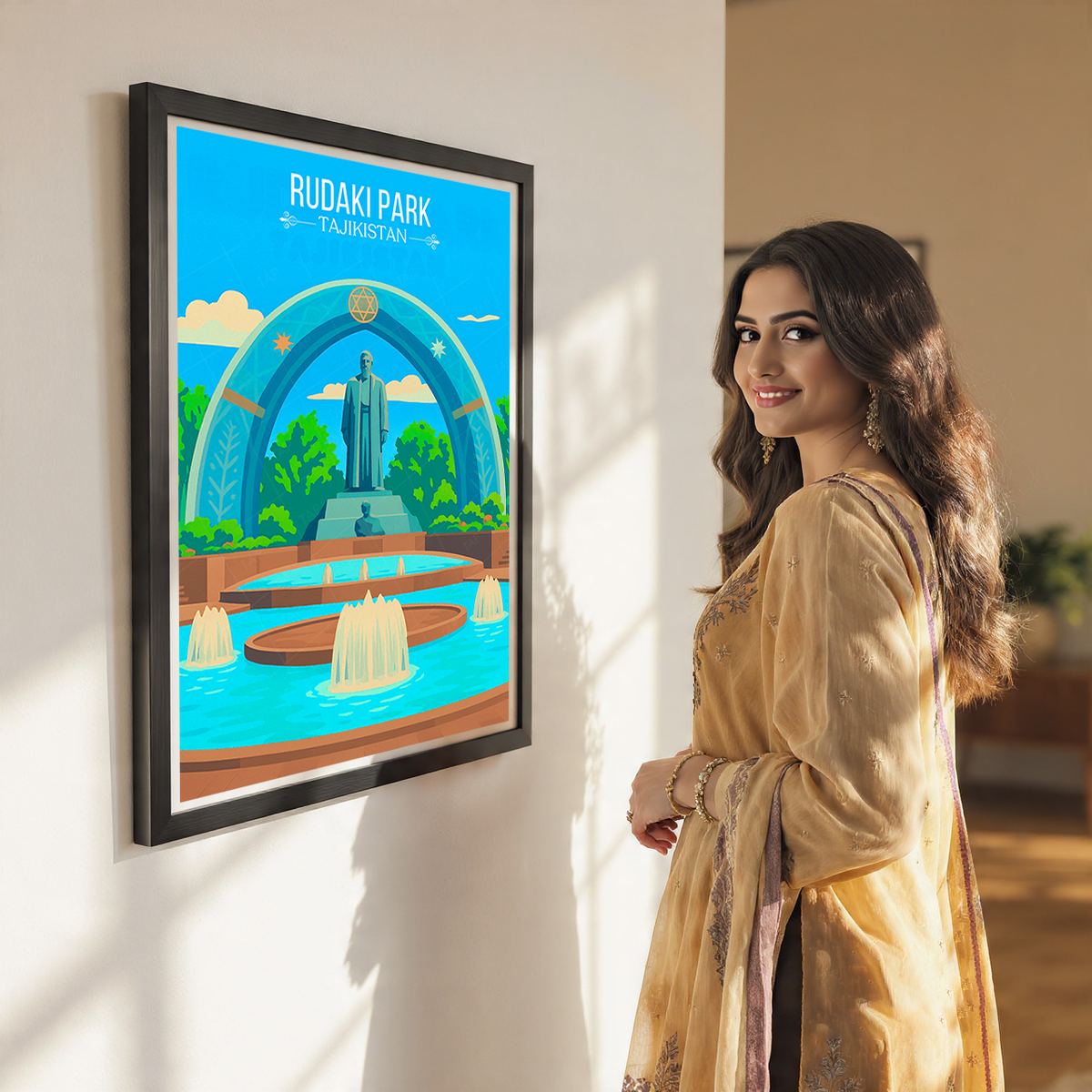 Rudaki Park - Tajikistan - Travel Poster Print Modern Style Wall Art