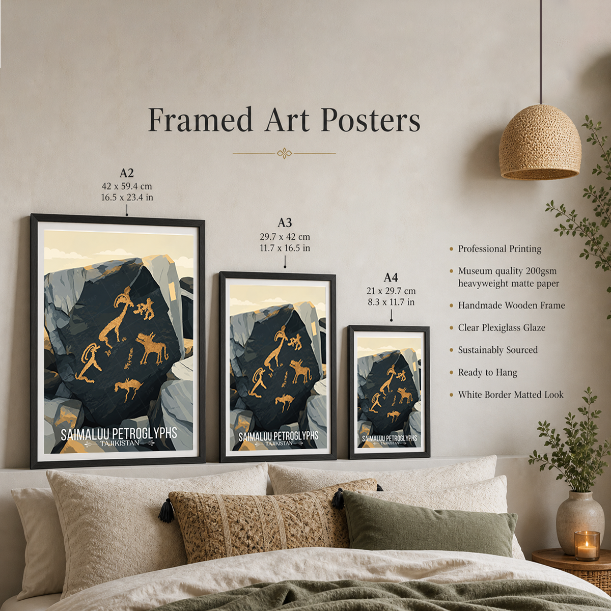 Saimaluu Petroglyphs - Tajikistan - Travel Poster Print Modern Style Wall Art