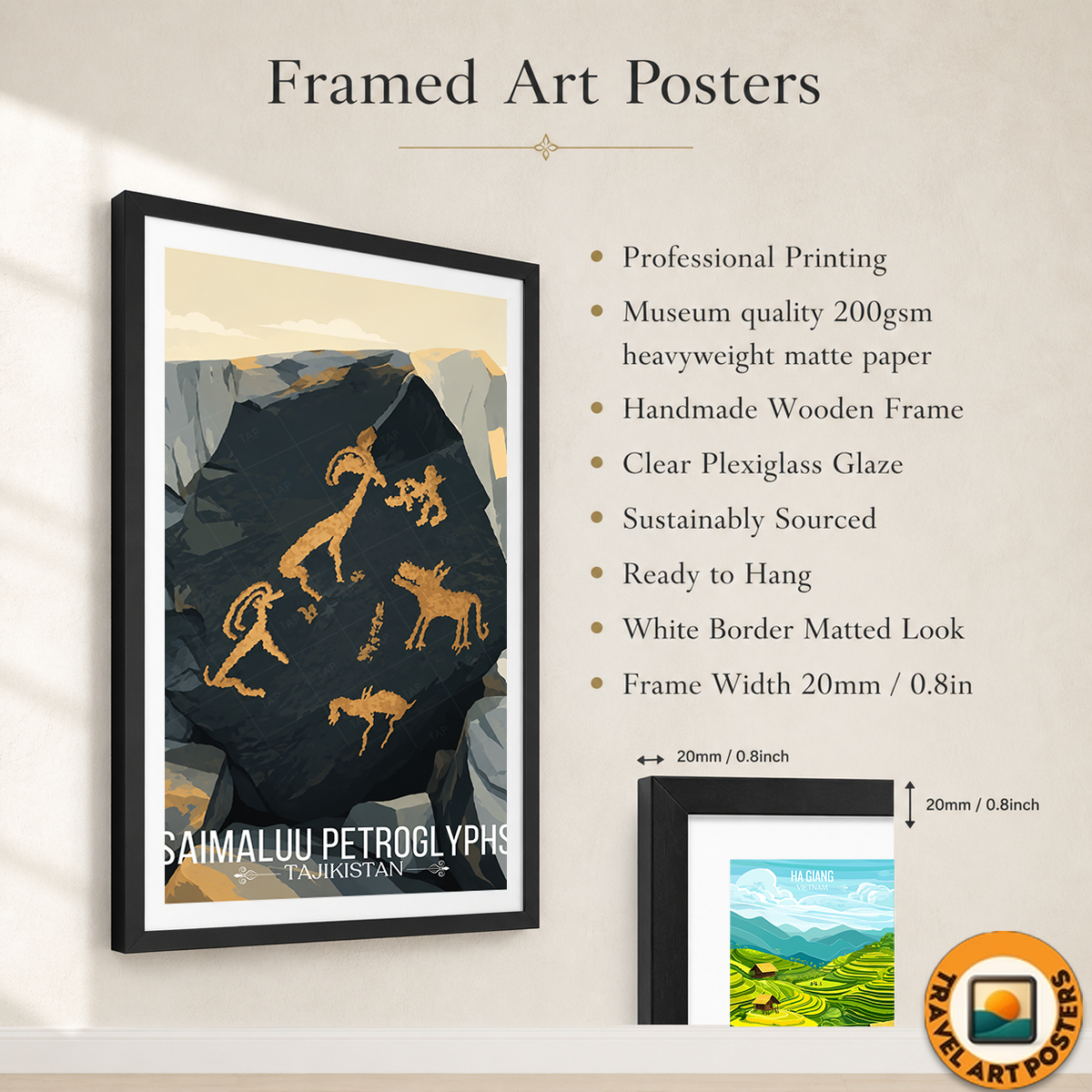 Saimaluu Petroglyphs - Tajikistan - Travel Poster Print Modern Style Wall Art