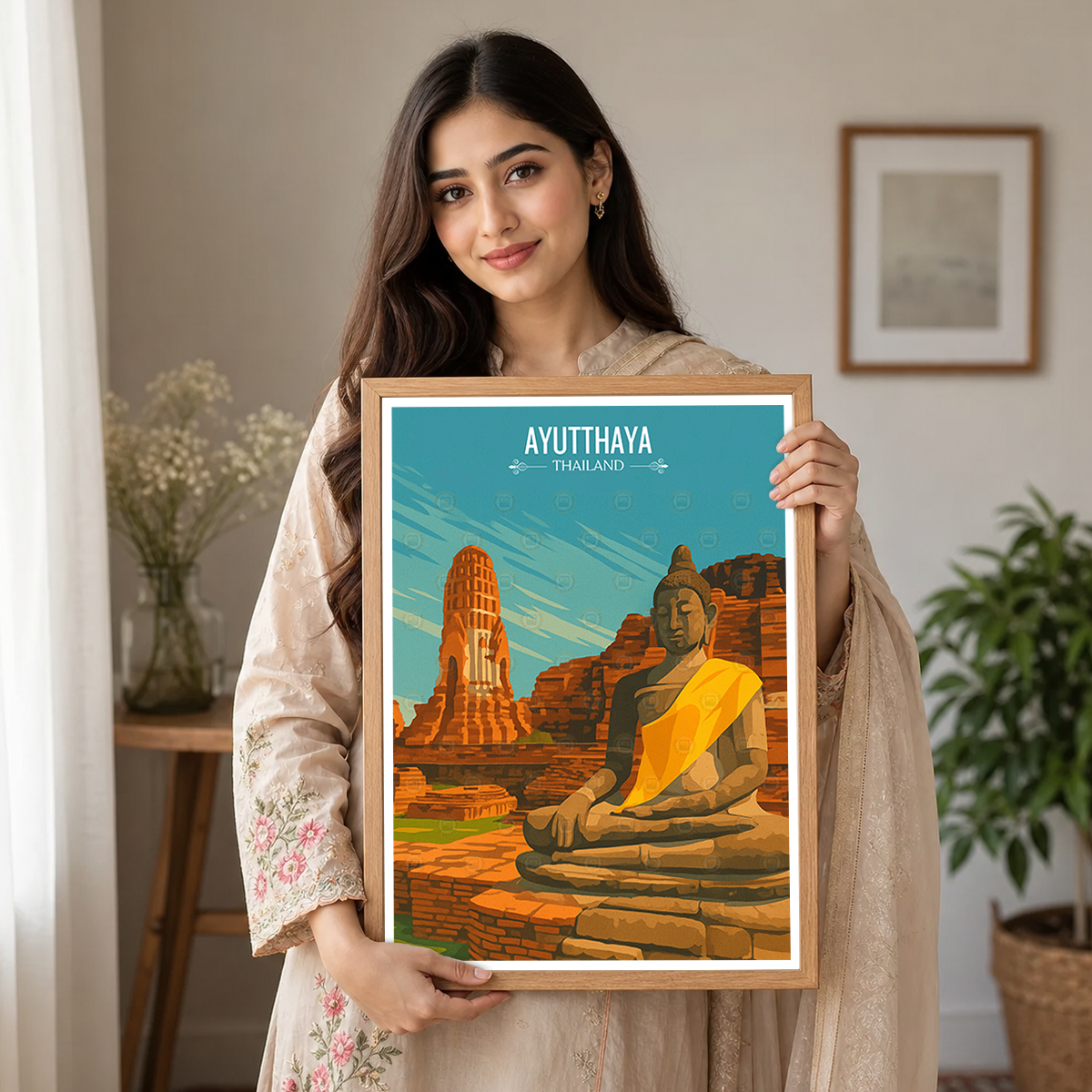 Ayutthaya - Thailand - Travel Poster Vintage Style Wall Art Print - Art Print - Travel Art Poster