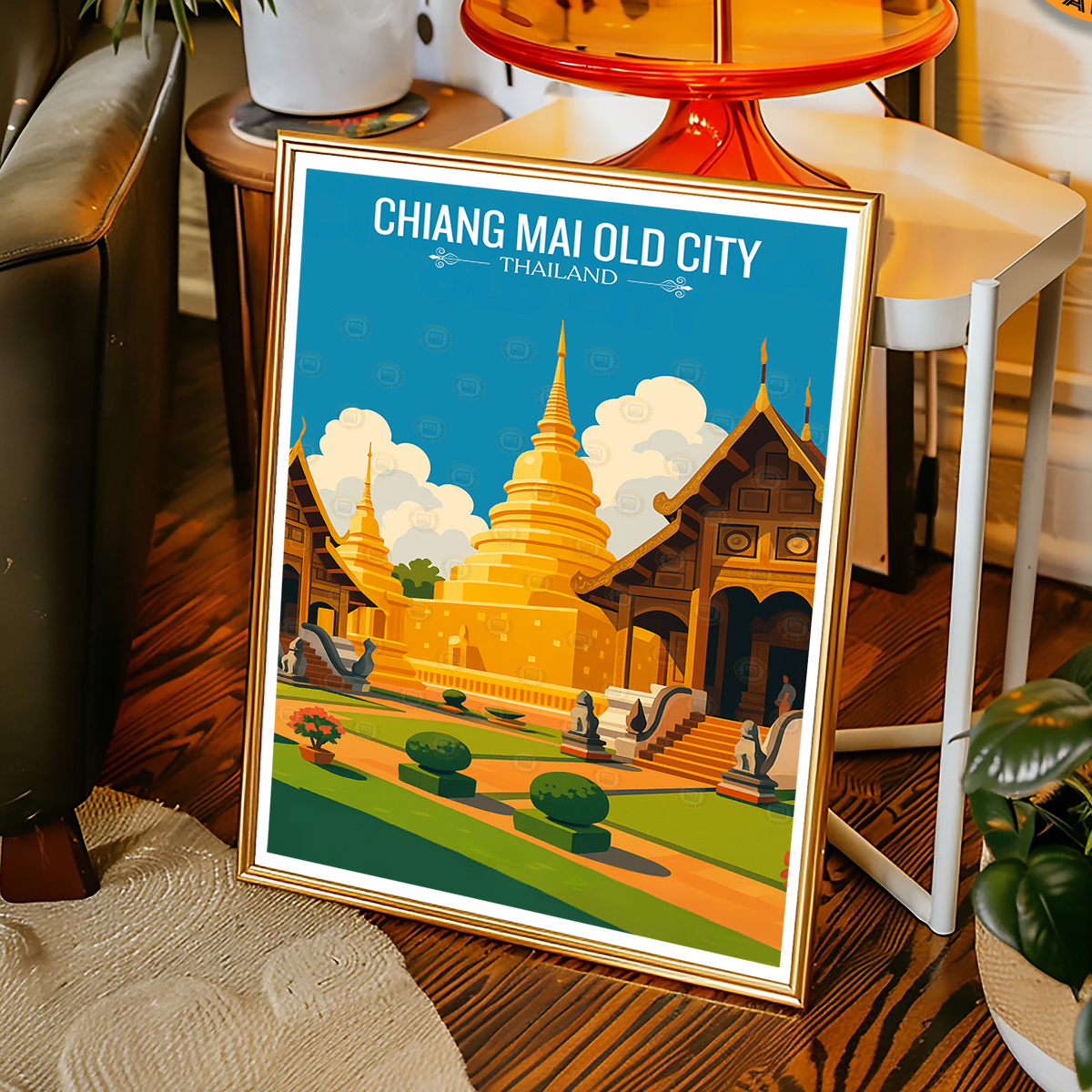 Chiang Mai Old City - Thailand - Travel Poster Vintage Style Wall Art Print - Art Print - Travel Art Poster