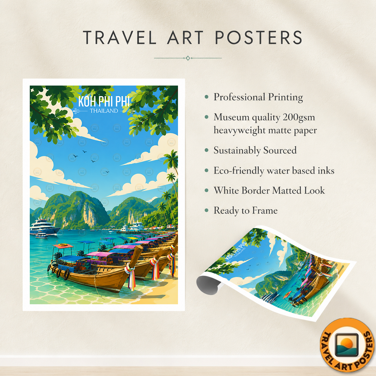 Koh Phi Phi - Thailand - Travel Poster Vintage Style Wall Art Print - Art Print - Travel Art Poster