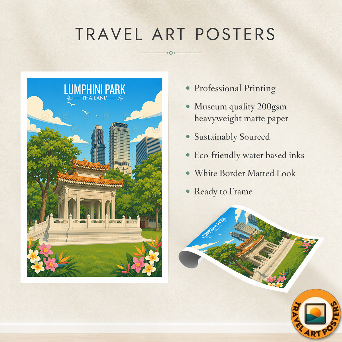 Lumphini Park - Thailand - Travel Poster Vintage Style Wall Art Print