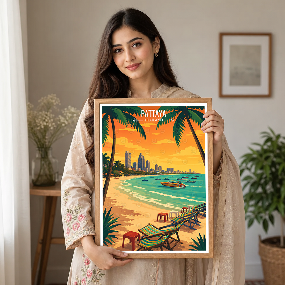 Pattaya - Thailand - Travel Poster Vintage Style Wall Art Print