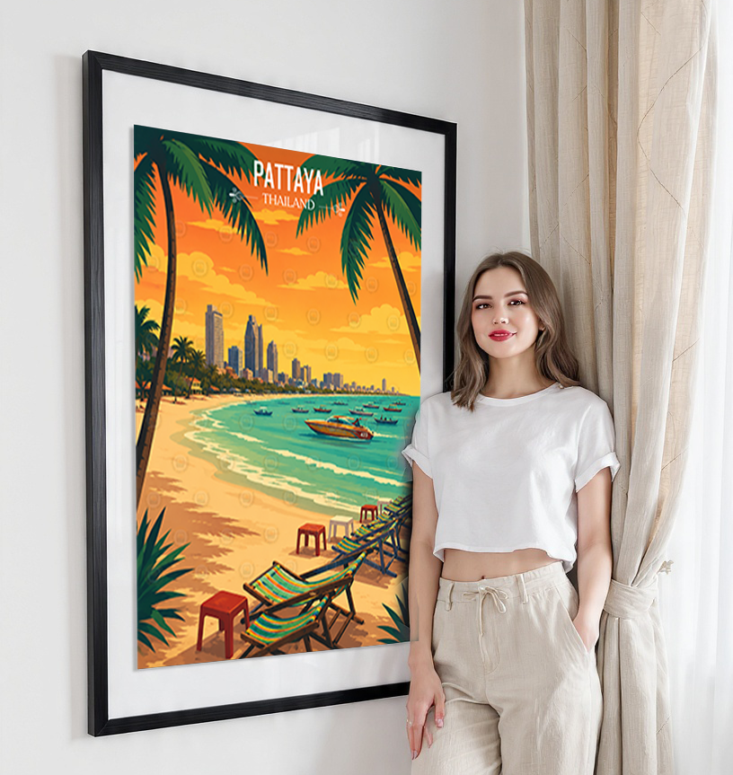 Pattaya - Thailand - Travel Poster Vintage Style Wall Art Print