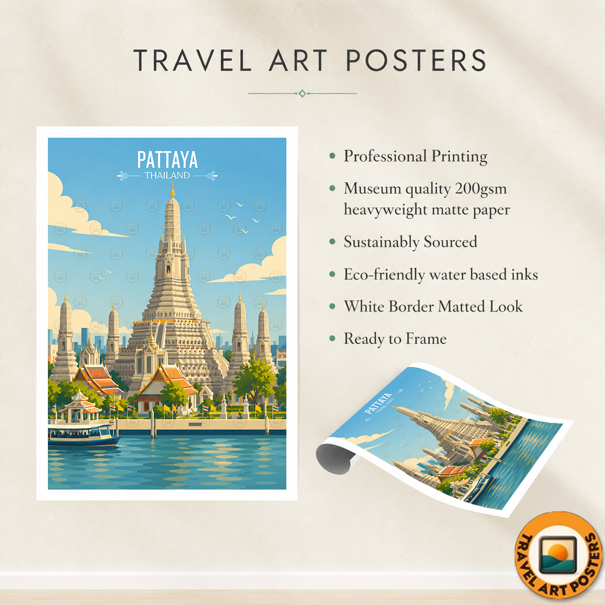 Pattaya - Thailand - Travel Poster Vintage Style Wall Art Print